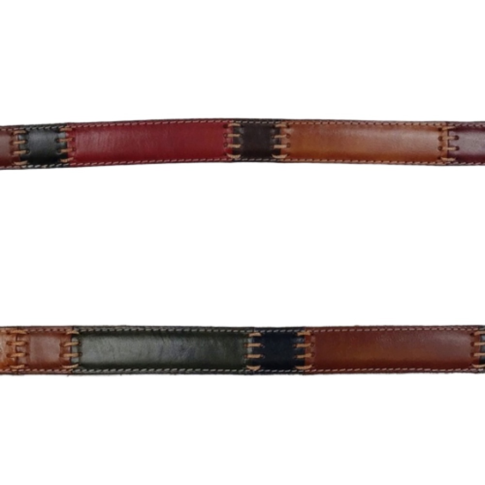 Fossil Tan Multi Color Patchwork Leather Belt - image 6